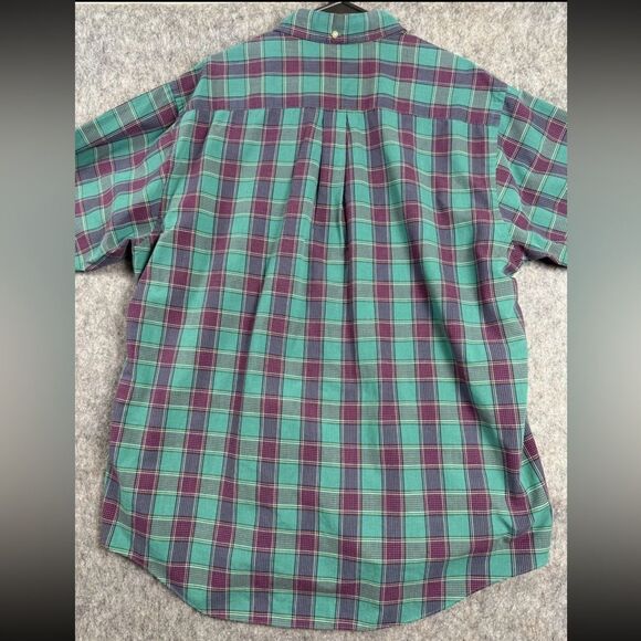 London Fog Shirt Men XL Green Maroon Check Cotton Casual Long Sleeve Button-Down - Picture 3 of 8